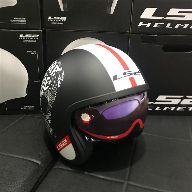 LS2 half armor locomotive safety helmet male and female four-season universal summer helmet Haaretson inner mirror electroplating retro armor OF599