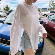 Bikini beach blouse Seaside sunscreen shirt can go into the water sexy resort spa coat loose swimsuit outside