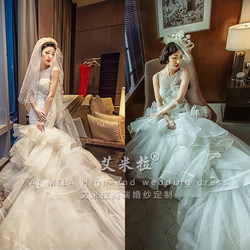 2017 new spring wedding dress, two -shouldered fish tail slim wedding dress lace brides
