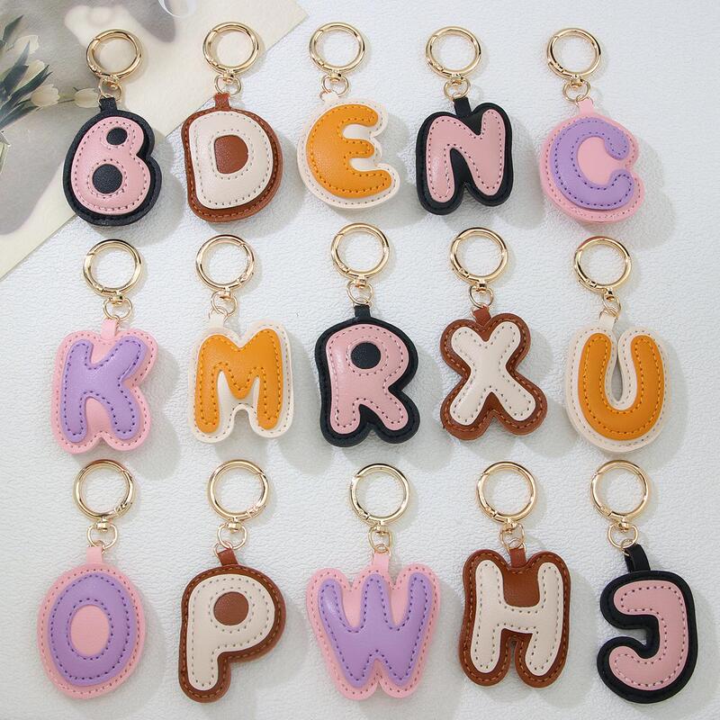Leather Two-Tone 26-Letter Keychain Cartoon Cute Backpack Pendant Car Keychain Ornament Small Gift