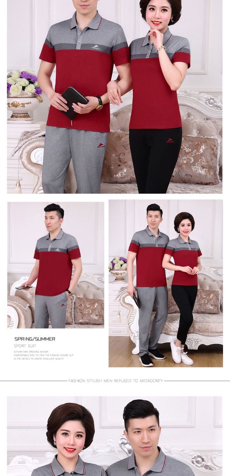 Bộ đồ thể thao đôi nam và nữ mùa hè quần ngắn tay trung niên giản dị bố mặc đồ hai mảnh của mẹ - Thể thao sau bộ thể thao uniqlo