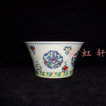  Jingdezhen Cultural Revolution Factory porcelain hand-painted blue and white Doucai Tuanye horseshoe bowl Large bowl soup bowl