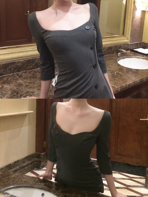Soft Little Aba~ Waist-Cinching and Tailored Cut, High-Fashion Sophisticated Dark Gray Round-Neck Slim-Fit Dress