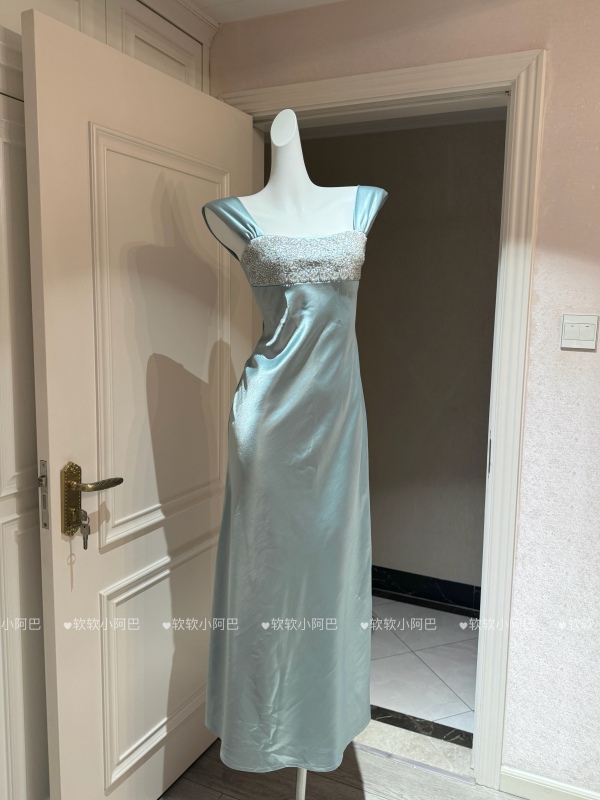 Soft Little Aba~ Vietnamese French Court-Style Satin Rhinestone Luxurious Long Dress* Heavy-Duty Formal Dress