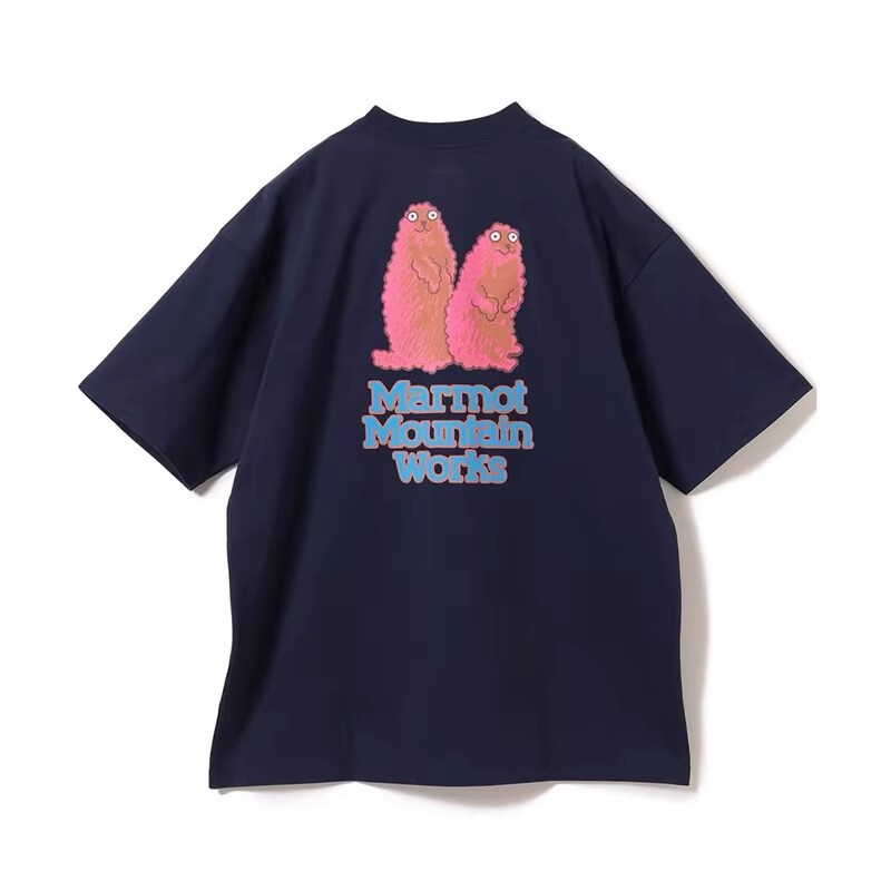 Marmot X Beams Groundhog Print Loose Casual Short-Sleeve Japanese Style Pure Cotton T-Shirt Unisex Trendy Brand Half-Sleeve