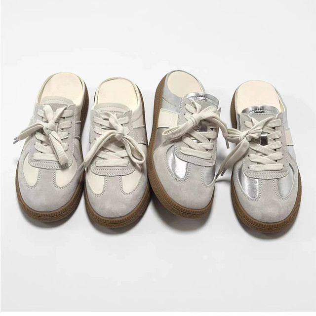 Soft-Soled German Training Shoes with Closed-Toe Design, Slip-On Half-Slippers for Women, Summer Style, Height-Increasing for Petite Individuals, Retro Casual Sneakers for Outdoor Wear