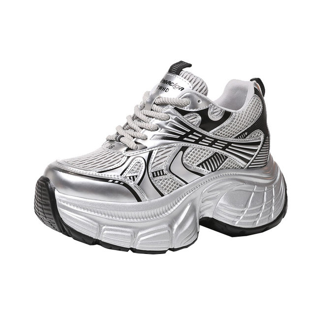 8cm Thick-Soled Height-Increasing Dad Shoes for Women, 2025 Autumn New Model, Mesh Genuine Leather Breathable Height-Increasing Slimming Casual Shoes