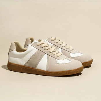 [Cowhide Version] Couple's Matching German Training Shoes, Genuine Leather White Sneakers, Women's College-Style Flat Sports Casual Sneakers, Men's