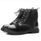 Mowa Autumn and Winter Genuine Leather Martin Boots for Women, Fly-Knit Flat Versatile Parent-Child Boots, British Style Motorcycle Short Boots