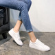 Liu Wen's Same Style White Sneakers for Women, New Genuine Leather Flat-Soled Sports Casual Shoes, White Leather Lace-Up Versatile Sneakers for Women