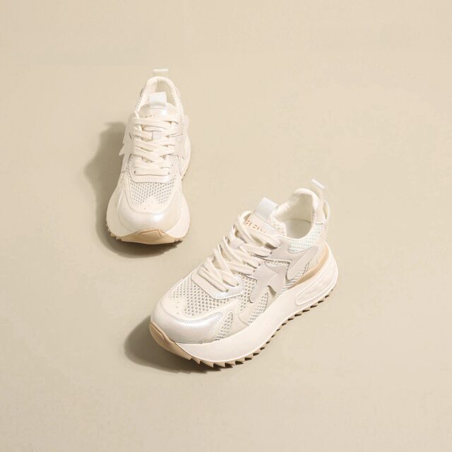 Mesh Thick Sole Inner Height Forrest Gump Shoes Women's 2025 Spring New White Shoes Mesh Shoes Versatile Casual Dad Shoes