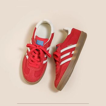 Cowhide Version~Red German Training Shoes for Women 2024 New Model, Color-Blocked Round-Toe Lace-Up Casual Sports Sneakers for Women