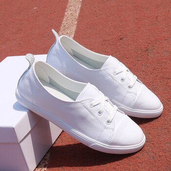 First-Layer Cowhide White Shoes for Women, Soft and Stylish for Spring and Summer, Flat Slip-On Versatile Casual Shallow-Mouthed Single Shoes