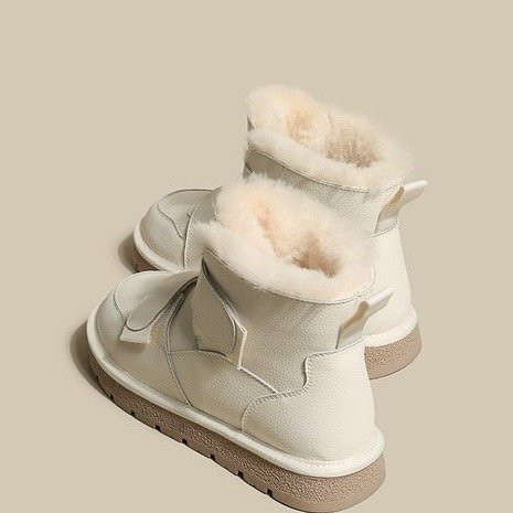 Women's Snow Boots 2024 Winter New Style, Integrated Leather and Fur, Thick-Soled, Velcro Short Boots, Fleece-Lined, Thickened, Warm Cotton Shoes
