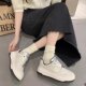 White Deer Style Crackle Leather Sneakers for Women, Thick-Soled Height-Increasing 2024 Spring/Summer New Casual Sports Shoes, White Shoes