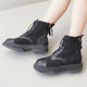Mowa Autumn and Winter Genuine Leather Martin Boots for Women, Fly-Knit Flat Versatile Parent-Child Boots, British Style Motorcycle Short Boots