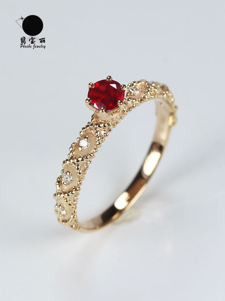 18k rose gold natural pigeon blood ruby twist vintage ring gold flower vine diamond female section princess Cece