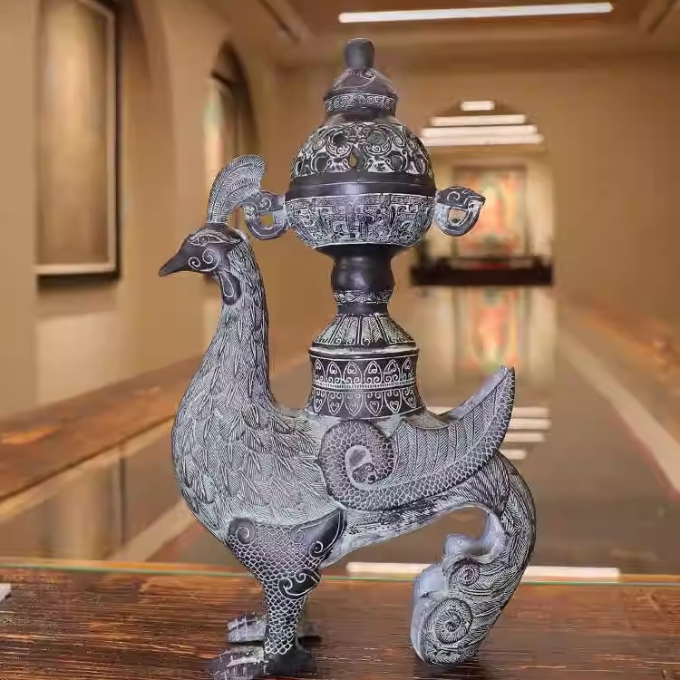 古鏡 青銅鏡 鳳凰龍麒麟鳥 中国古玩 中国美術 唐物 擺件 彫刻