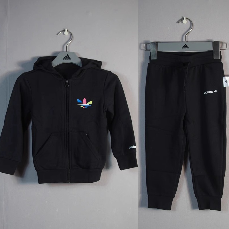 Adidas Baby and Toddler Knitted Thickened Warm Breathable Colorful Logo Hooded Sweatshirt Set H25229 Adidas Baby and Toddler Knitted Thickened Warm Breathable Colorful Logo Hooded Sweatshirt Set H25229
