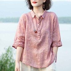 Одежда для дам 妈妈天丝棉麻上衣洋气t恤小衫2025夏季新款中年女士大码中袖衬衫