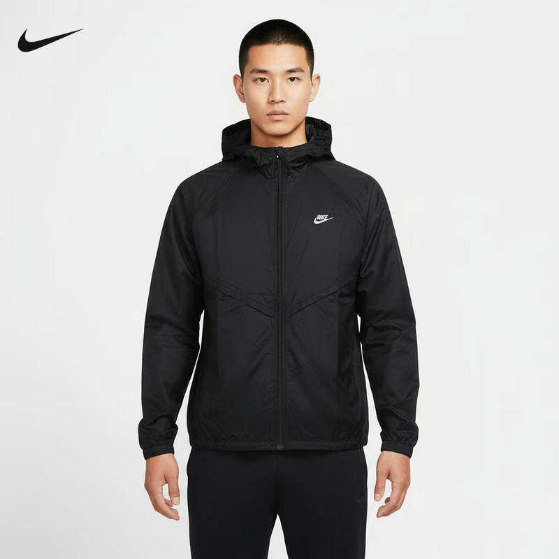 Nike Nike Jacket Men's Summer V-Shaped Line Hooded Jacket Lightweight Breathable Skin Jacket Io9628-010