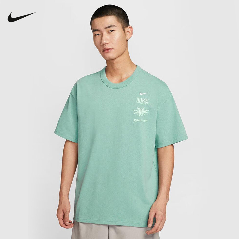 Nike Men's Short-Sleeved Summer Casual Printed Loose Breathable Round Neck Green Sports T-Shirt Ih8659-017 Nike Men's Short-Sleeved Summer Casual Printed Loose Breathable Round Neck Green Sports T-Shirt Ih8659-017