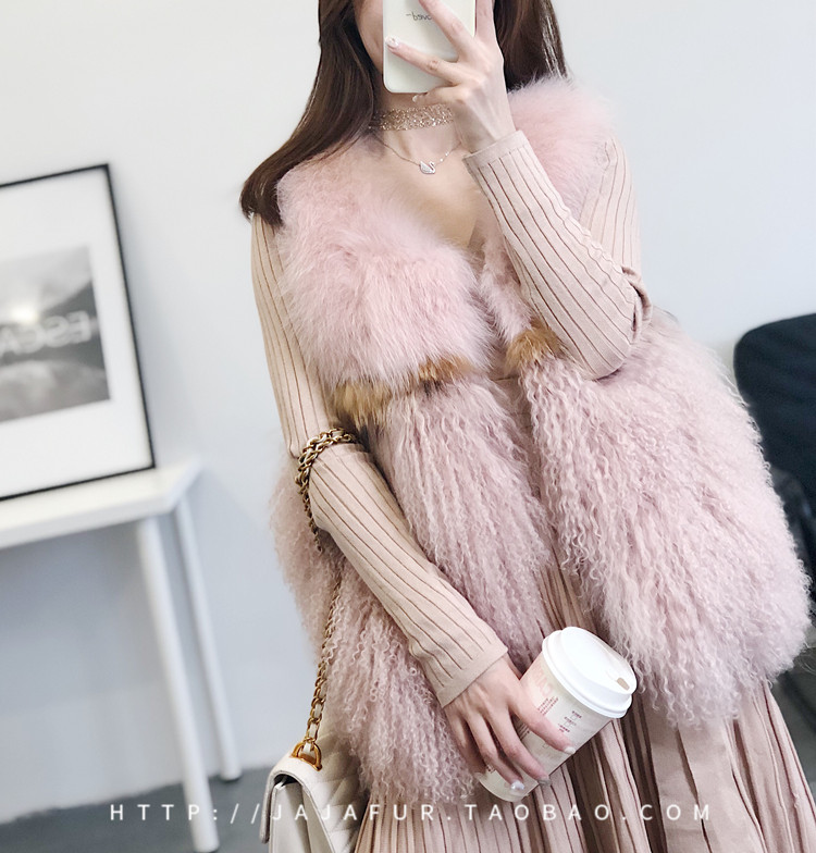 2018 thu đông mới cáo lông cáo khâu lông cừu bãi biển vest nữ ngắn chống mùa Hained lông áo khoác nữ khoác lông cừu