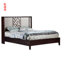 New Chinese solid wood bed 1 8 m 1 5 m double bed Zen modern minimalist master bedroom hotel big wedding bed customization