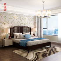 New Chinese solid wood double bed Zen Master Bedroom 1 8 meters 2 meters wedding bed villa model room environmental protection formaldehyde-free furniture