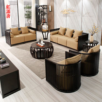New Chinese style solid wood sofa fabric combination model room modern simple living room Hotel Villa furniture customization