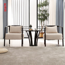 New Chinese leisure chair sofa chair three-piece hotel negotiation table and chair solid wood fabric homestay Villa furniture