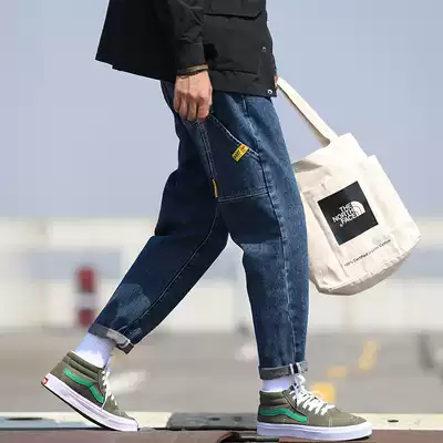 2019 autumn and winter new jeans men loose fashion brand Slim Korean trend tooling denim long pants Japanese series