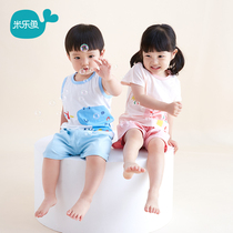Mille Fish Children Sleepwear Suits Short Sleeve Childrens Home Clothes Boys Girl Baby Summer Thin Air Conditioning Suit