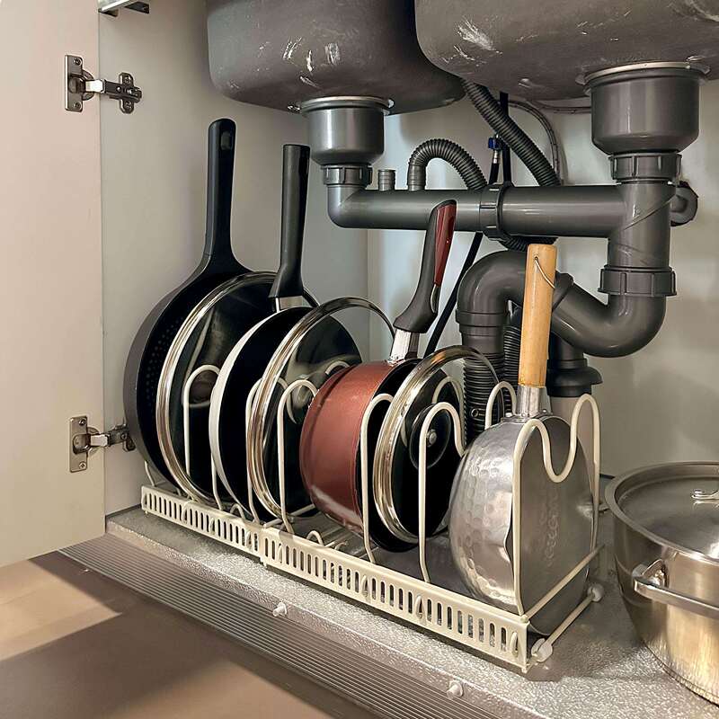【Neat and Organized】Kitchen Storage Rack, Extendable Pot Rack, Countertop Cabinet, Layered Storage for Dishes, Pot Lids, and Cookware 【Neat and Organized】Kitchen Storage Rack, Extendable Pot Rack, Countertop Cabinet, Layered Storage for Dishes, Pot Lids, and Cookware