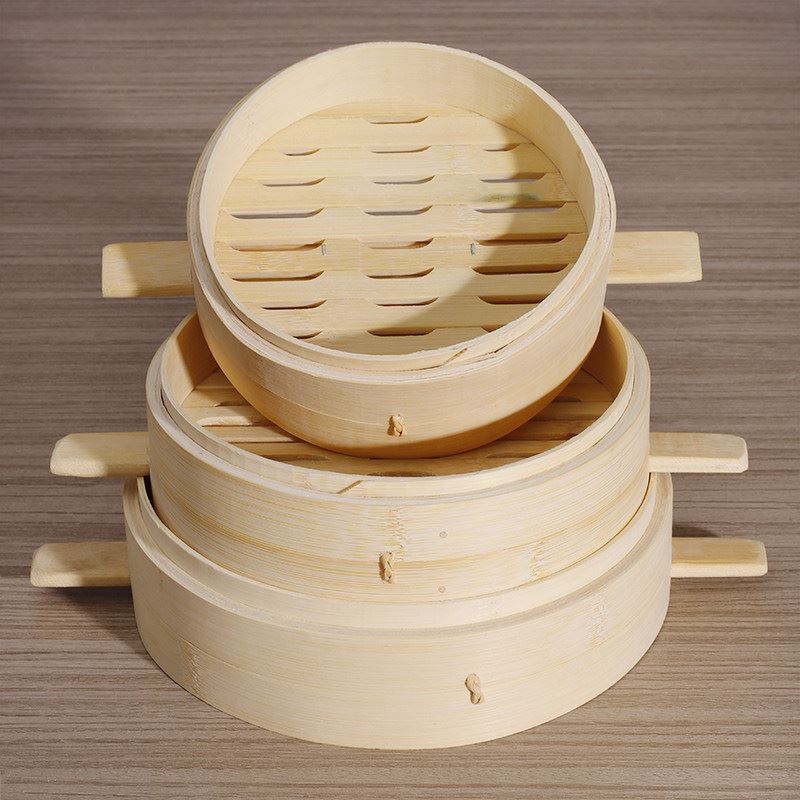 Double-Handle Bamboo Steamer Basket, Bamboo Steamer Tray for Xiaolongbao, Steaming Grid for Mantou, Shaxian Steamer Basket with Handle, Commercial Bamboo Steamer Basket