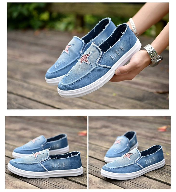 Giày denim Bắc Kinh cũ Giày nam mùa đông Giày thủy triều nam Giày thông thường một bàn đạp giày Giày vải lười nam