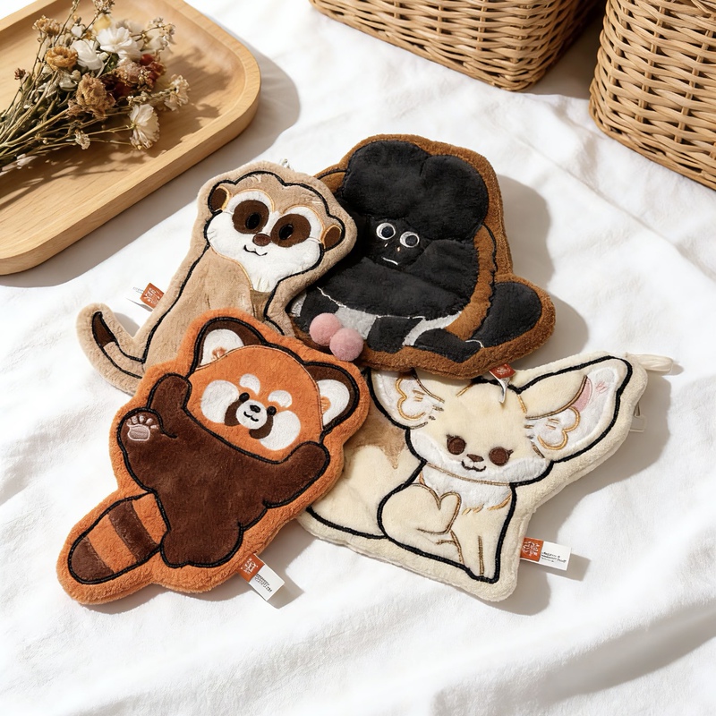 Nanjing Hongshan Zoo Cultural and Creative Products Furry Hand Towel Handkerchief Cute Animal Shaped Ferret Fox Meerkat