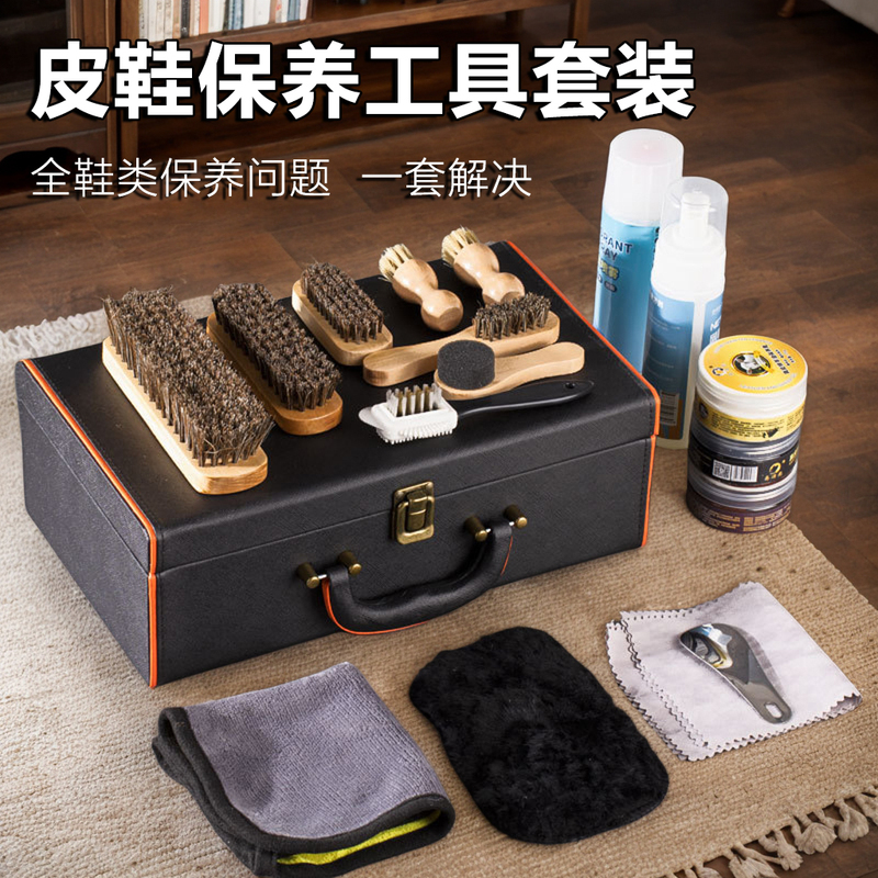 Leather Shoe Care Set, Shoe Polish and Brush All in One, Black Leather Maintenance and Cleaning, Horsehair Brush, Polishing and Shoe Cleaning Tools