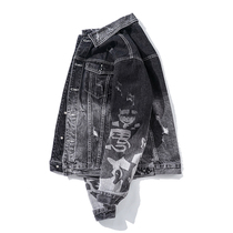 Embroidered denim jacket Mens fashion brand loose European and American street lovers thin section hole large size National trend hip-hop jacket