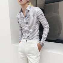 British European striped long-sleeved comfortable fashion gentleman printed shirt Mens Korean version of the youth Yuppie business shirt