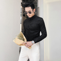 Spring and autumn shirt mens long-sleeved anti-wrinkle slim-fit shirt handsome solid color formal professional dress Hair stylist shirt tide
