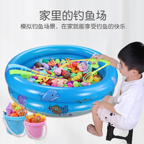 Baby boys and girls magnetic fishing set play water plastic puzzle fish bath toy magnet hook fish pond