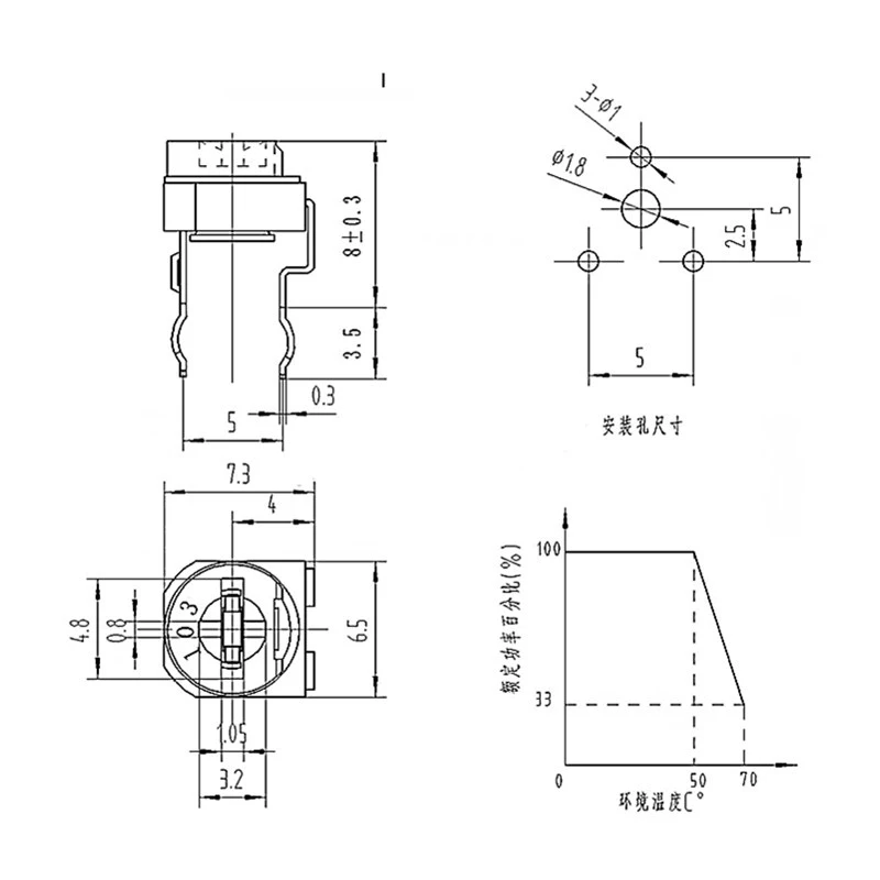 Chiết áp trắng xanh WH06 104 nằm ngang 1k/2k/5k/10k/50k/100k/ điện trở điều chỉnh RM065