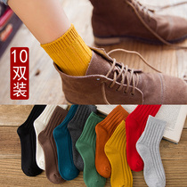  Socks womens mid-tube socks Autumn and winter Korean college style Japanese cotton socks Korean all-match pile socks black stockings tide
