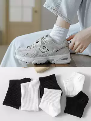 White socks women's middle tube summer thin summer cotton socks Japanese solid color black socks spring and autumn ins tide long tube