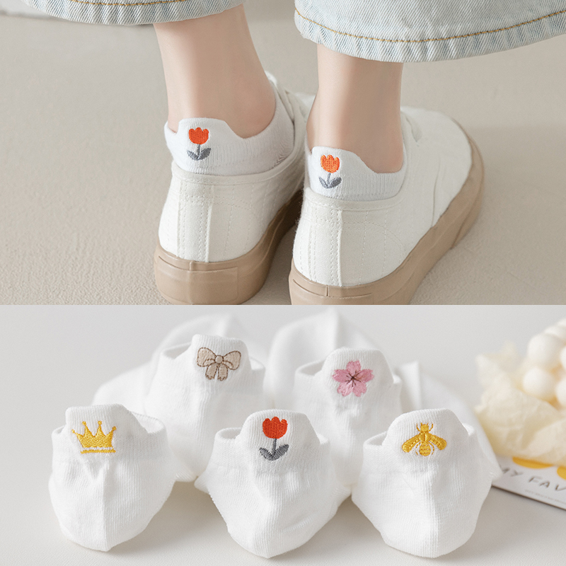 Embroidered White Socks for Women, Short Socks for Summer, Spring, and Autumn, Thin Style, 2026 New Popular Cute Low-Cut Boat Socks, Cotton Socks Embroidered White Socks for Women, Short Socks for Summer, Spring, and Autumn, Thin Style, 2026 New Popular Cute Low-Cut Boat Socks, Cotton Socks