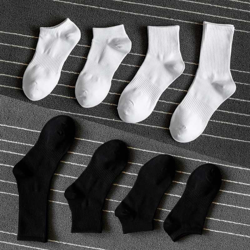 Socks men's middle tube stockings spring and autumn men's socks socks solid color black white medium socks women autumn and winter ins tide