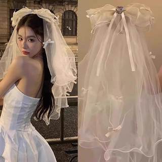 头纱领证登记新娘主婚纱结婚小头饰超仙森系蝴蝶结蓬蓬纱拍照道具