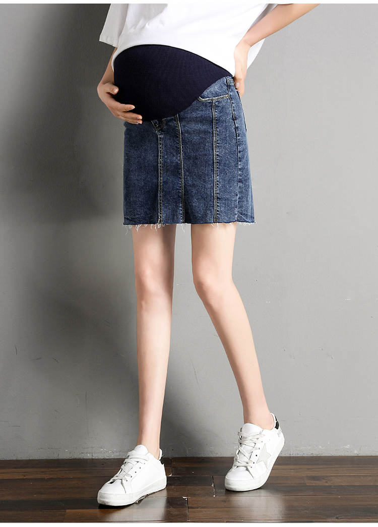 Váy bà bầu váy denim hè 2019 váy váy váy hông hông xuân hè mặc quần short váy mỏng phần thời trang - Áo thai sản đầm bầu công sở hàn quốc
