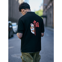 Furnace china summer new Chinese elements national tide lion dance printing polo shirt mens lapel collar shirt top
